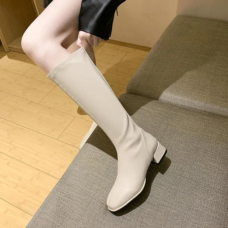 显瘦长靴女2025新款春秋单靴子粗跟不过膝中筒靴高筒骑士靴瘦瘦靴