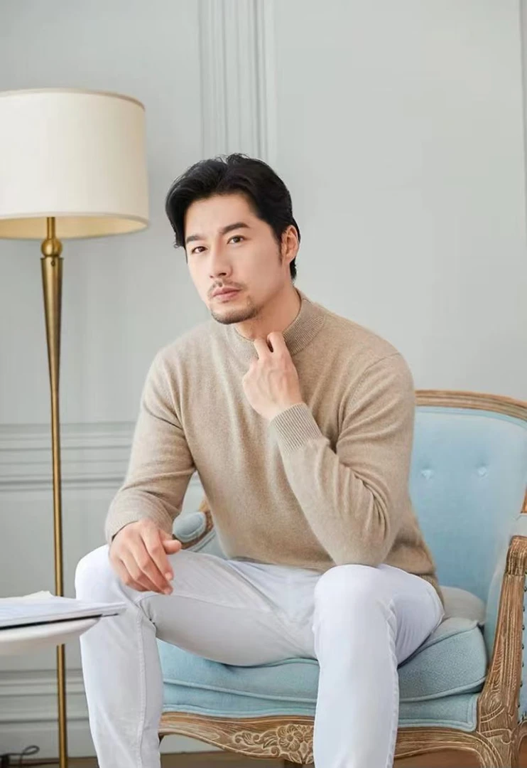 秋冬款半高领针织衫男士大码宽松休闲毛衣加厚修身百搭时尚针织衫