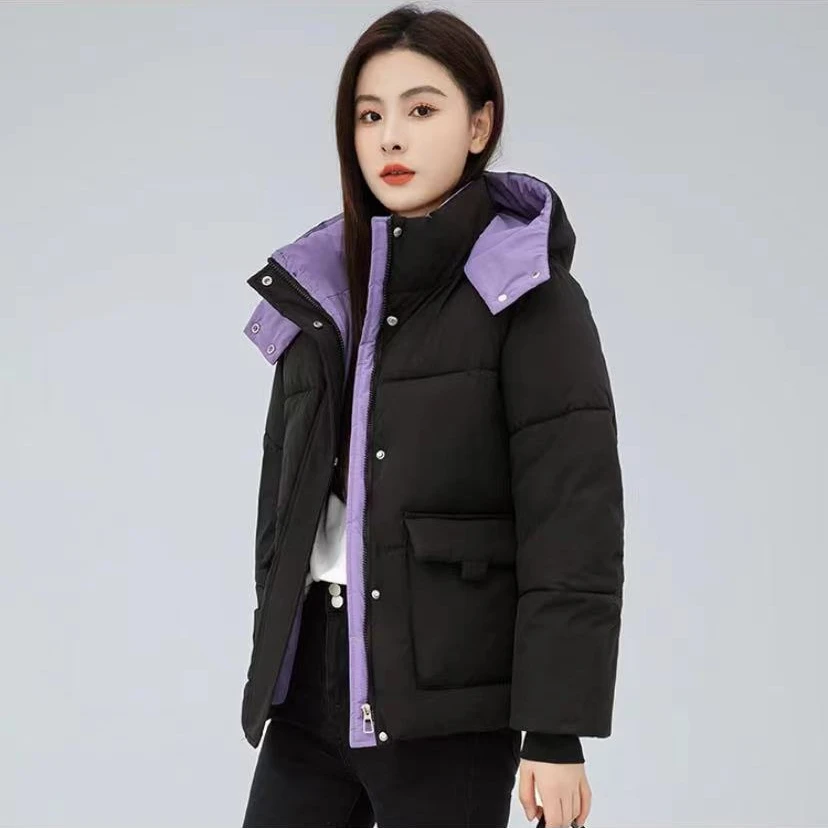 B529高档棉衣女2024新款面包服百搭冬装韩版宽松短款连帽棉服1517