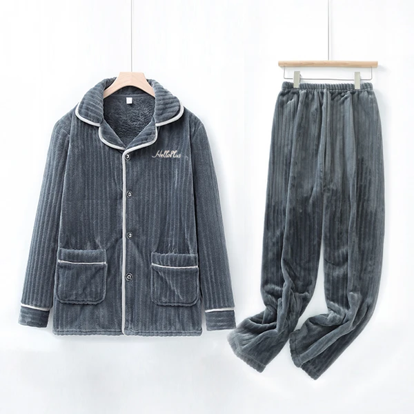 法兰绒家居服保暖冬季加绒毛毛睡衣情侣款套装-026