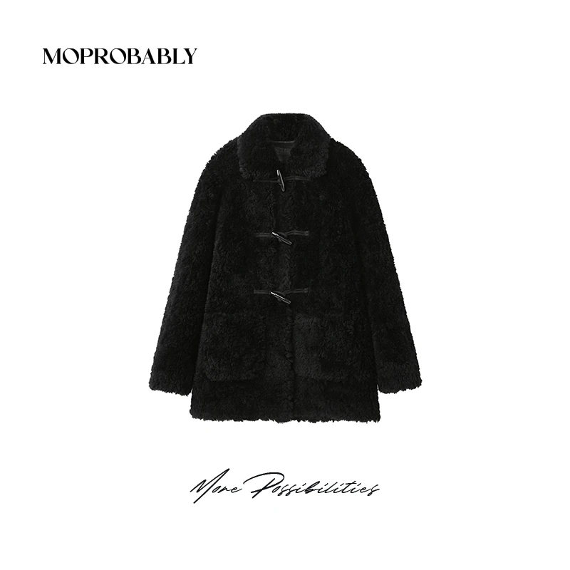 Moprobably李予诺「羽娜外套」"100%羊毛"牛角扣翻领外套L4481329