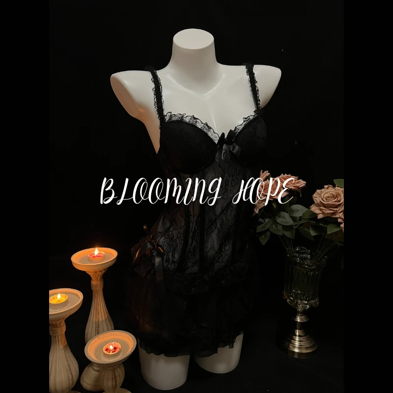 『BLOOMING HOPE』性感睡衣蕾丝吊带胸垫法式美背套装小胸聚拢
