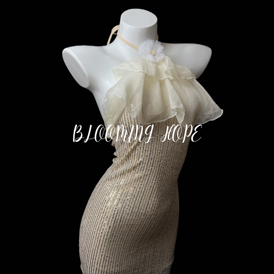 『BLOOMING HOPE』性感战袍轻奢气质连衣裙亮片绑带露背纯欲睡裙