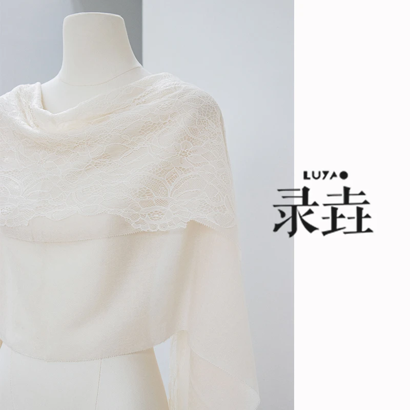 【LUYAO.录垚原创】蕾丝羊绒围巾气质白色轻奢短款时尚百搭