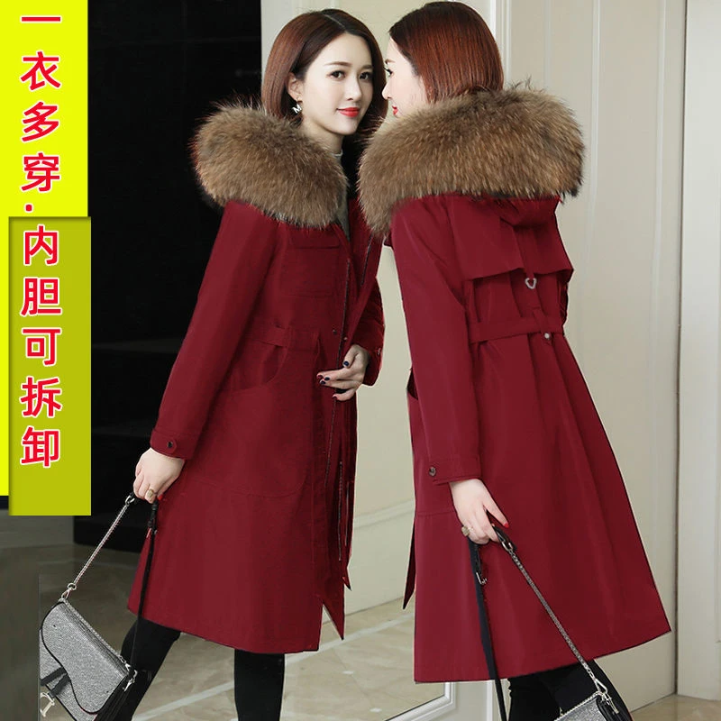 新款冬季韩版显瘦修身大码派克服女中长款加绒加厚可拆卸内胆保暖