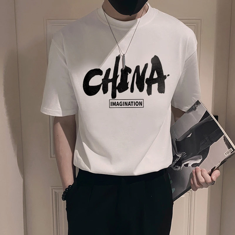 时尚流行男装夏季夏款短袖T恤潮牌潮流印花百搭半袖圆领速干舒适