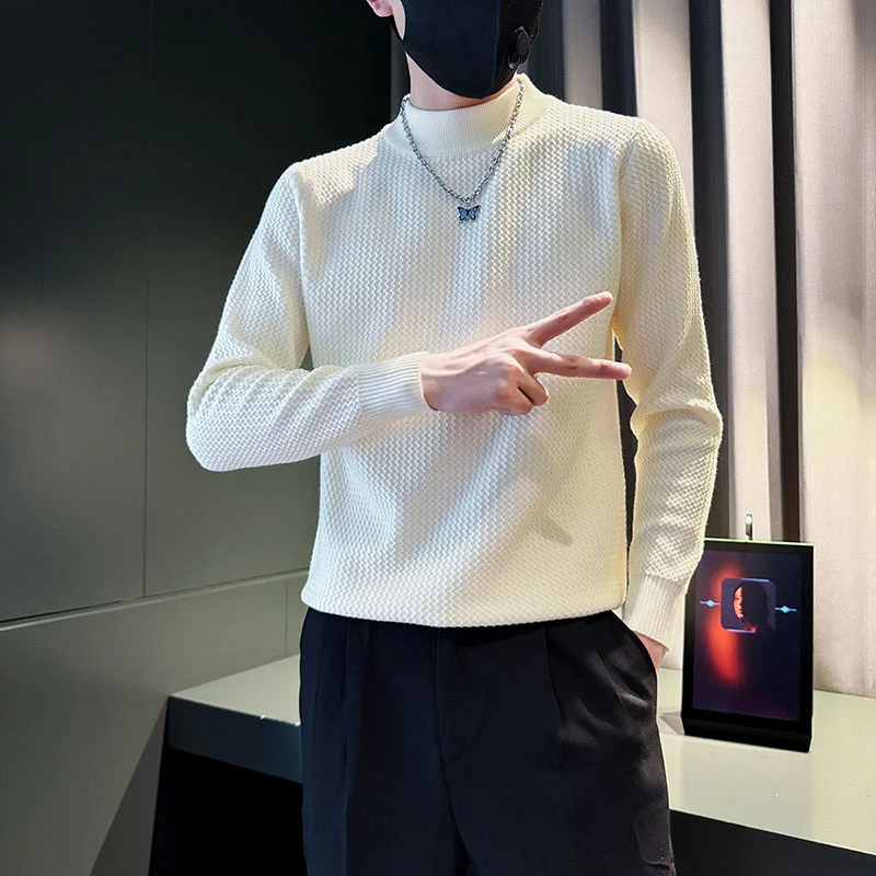 潮流时尚新款针织毛衣男百搭帅气日系线衣秋冬打底衫毛衣提花上衣