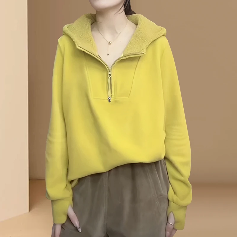 欧货半拉链连帽卫衣女秋冬季2025新款洋气百搭保暖慵懒风长袖上衣