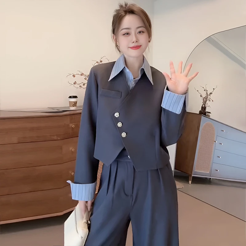 小香风西装套装女春秋新款爆款高级感名媛假两件上衣阔腿裤两件套