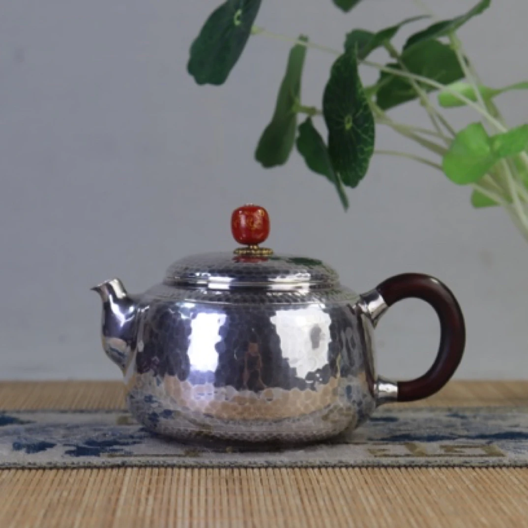 手工荷花泡茶壶一张打银壶木柄家用功夫茶壶高档礼品全手工茶具