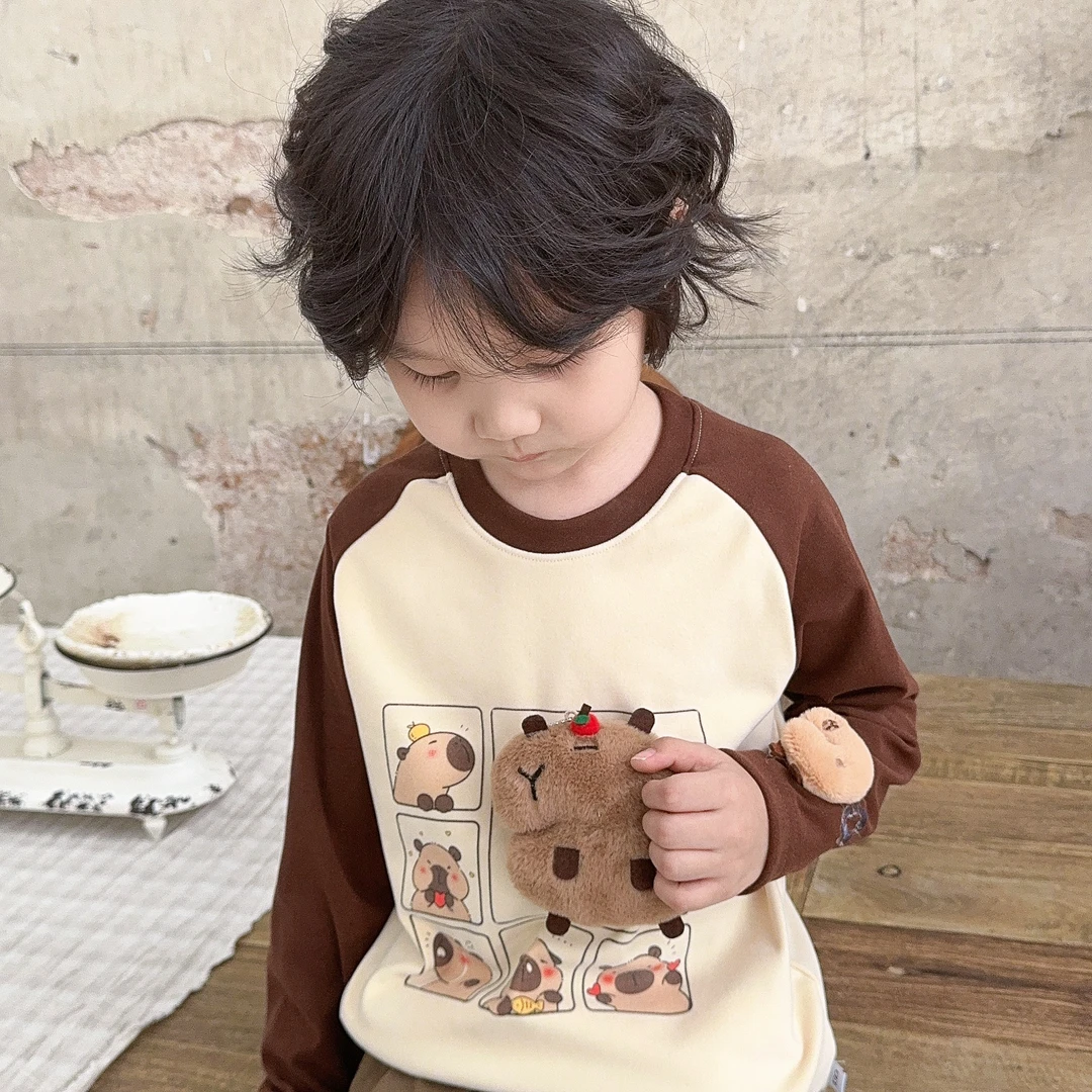 秋冬新款男女童德绒长袖T恤插肩袖秋冬保暖儿童上衣洋气童装体恤