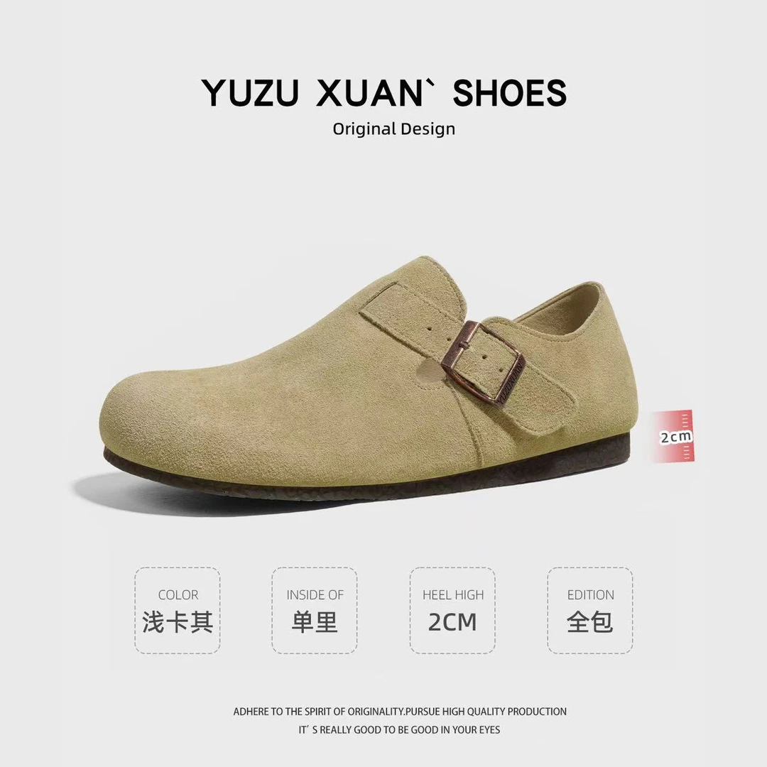 勃肯鞋软底女鞋单鞋牛皮踩跟平底軟面軟底百搭日常两穿橡胶底耐磨