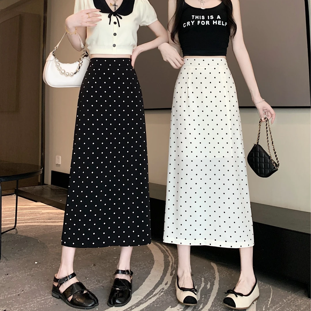 时髦波点中长裙夏季新款高腰A字裙百搭半身裙显瘦法式洋气气质