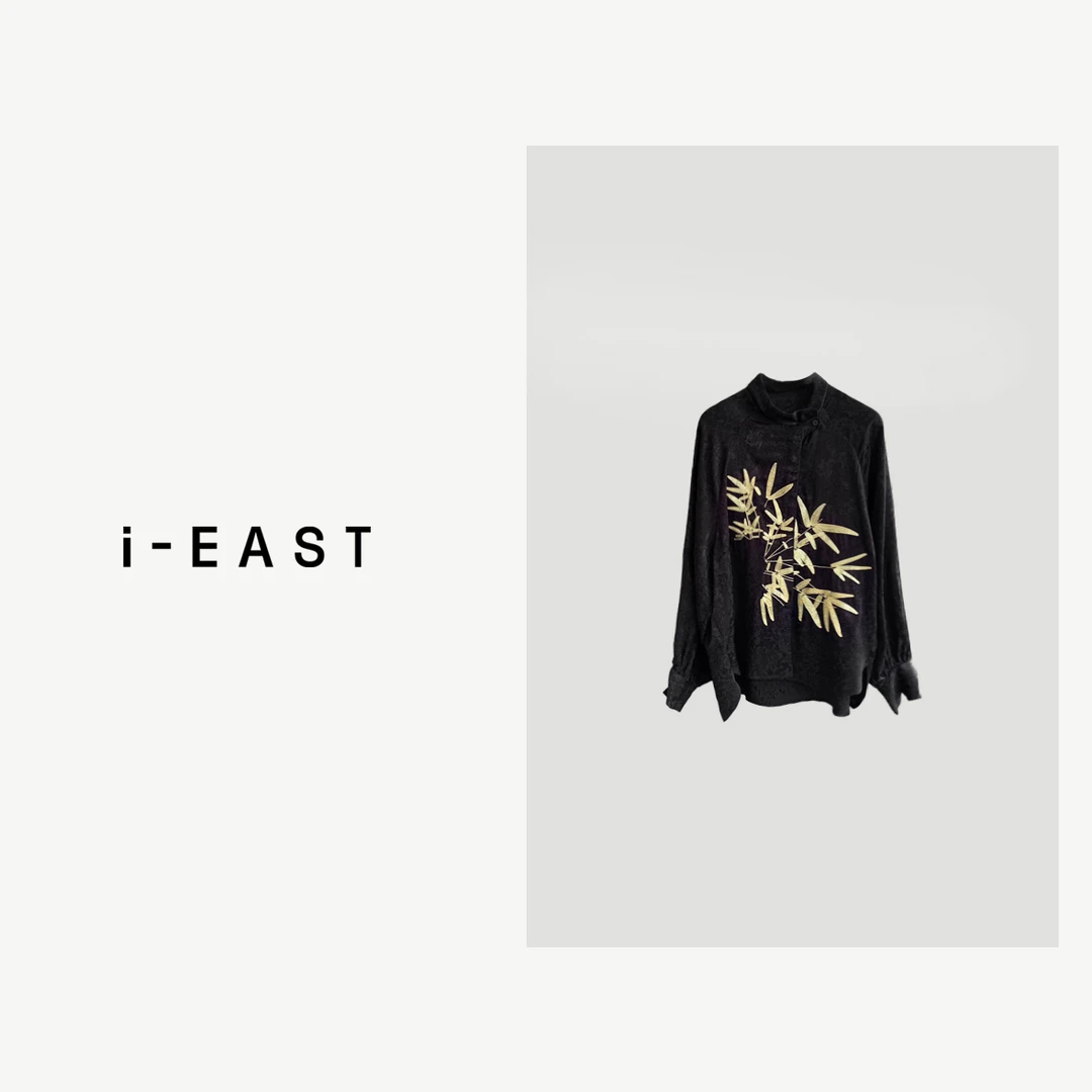 i-EAST 金枝玉叶~新中式暗纹叶子设计衬衫上衣-3D T12102