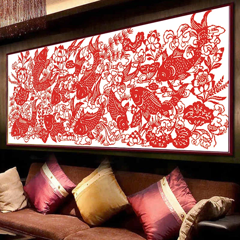 蒙娜丽莎十字绣富贵有余剪纸2023新款线绣客厅九鱼图简单款自己绣