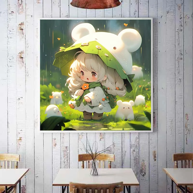 可爱卡通女孩十字绣2023新款线绣客厅小幅卧室满绣小件简单儿童房