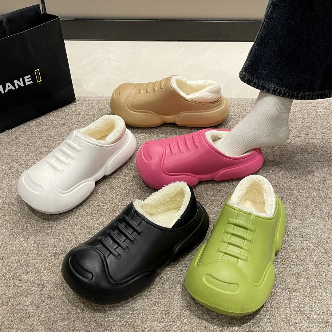 情侣防水棉拖鞋女冬季室内新款保暖厚底防水月子棉鞋包跟冬款外穿