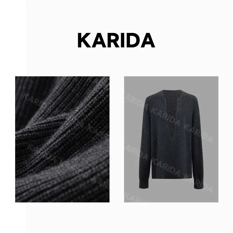 Karida珂芮达【大V女主】全羊毛深V领时尚优雅叠穿套头针织衫秋冬