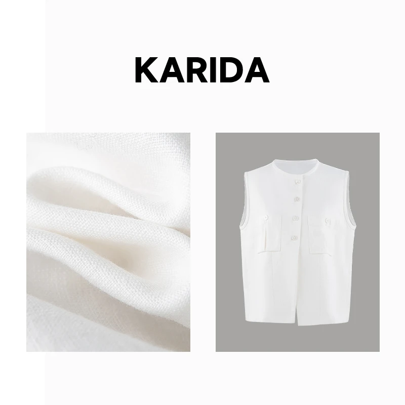 Karida珂芮达【在远方】夏季舒适透气白色天然棉麻简约马甲