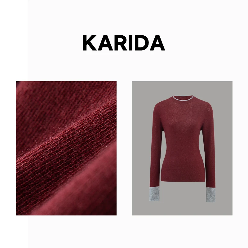 珂芮达karida【艺术旅途】新款撞色长袖时尚修身百搭混纺羊毛针织衫