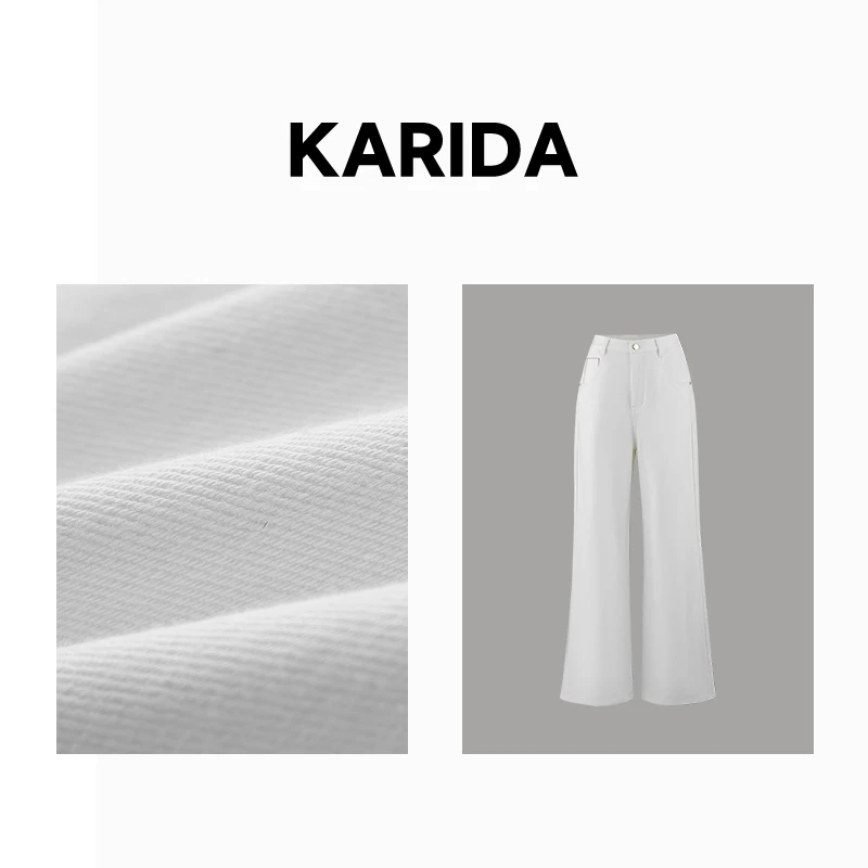 karida珂芮达【直腿神器】时尚百搭高腰白色直筒牛仔裤