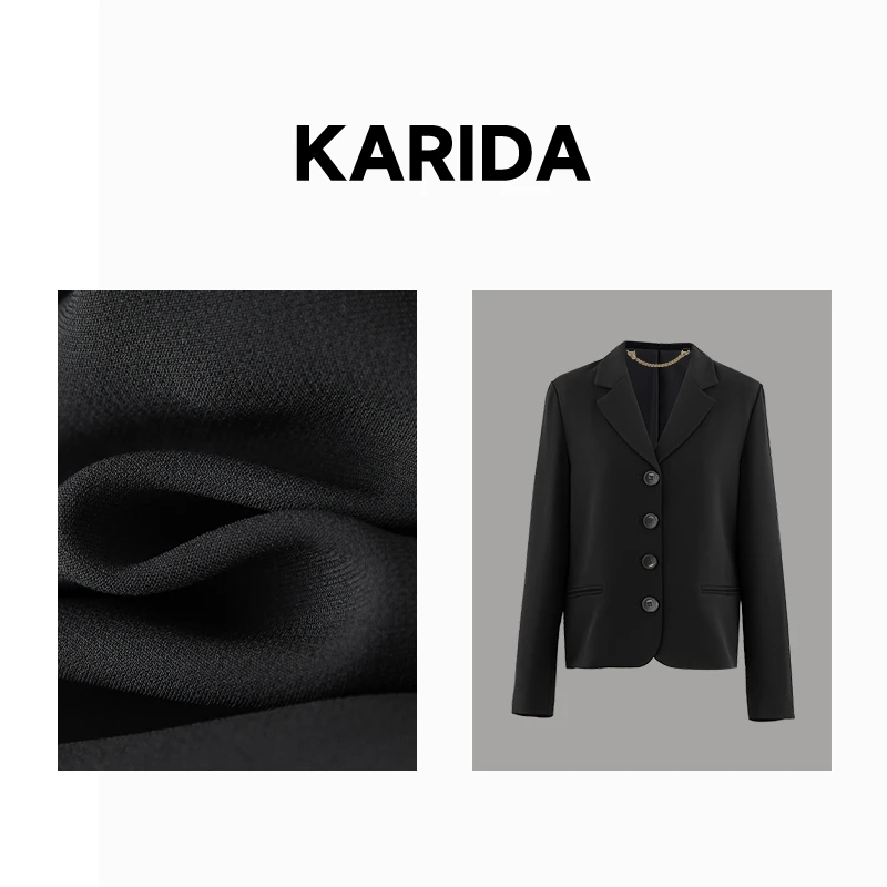 karida珂芮达【复古浪潮】24秋新品极简醋酸短款小香风西服领外套