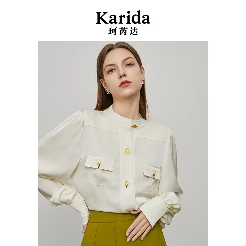 珂芮达Karida【黎落香榭】时尚气质圆领长袖时尚轻奢纯色通勤衬衣