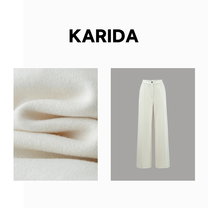 珂芮达【超模密码】法式显瘦显腿长羊毛混纺小直筒长裤