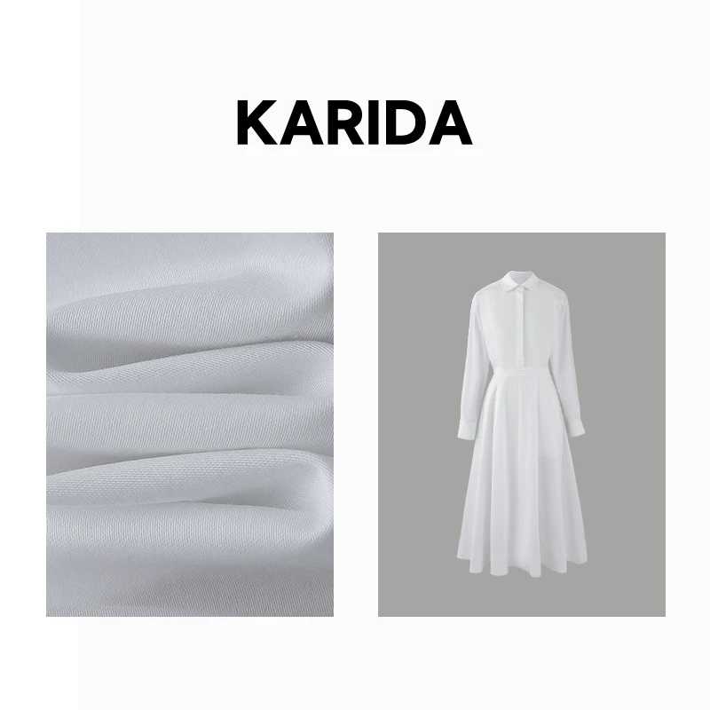 karida珂芮达【千里清秋】定制白色精梳棉长袖衬衫款收腰显瘦连衣裙
