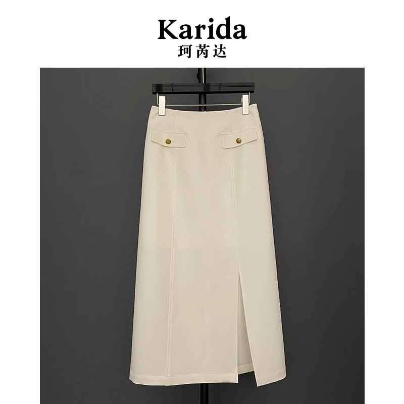 短视频专享珂芮达Karida【朵拉蜜语】法式直筒开叉遮胯显瘦半身裙