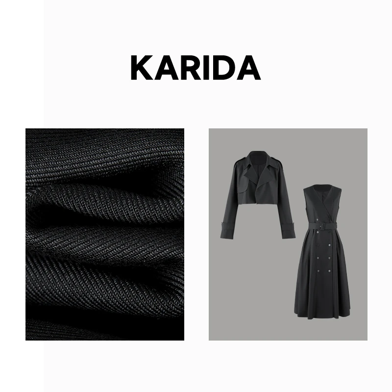 珂芮达Karida【罗曼曲】25春新品法式赫本风连衣裙短风衣套装