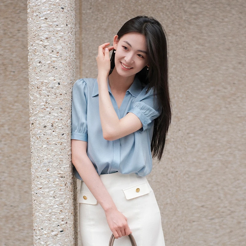 珂芮达Karida【青羽】新中式轻国风简约三防桑蚕丝衬衫