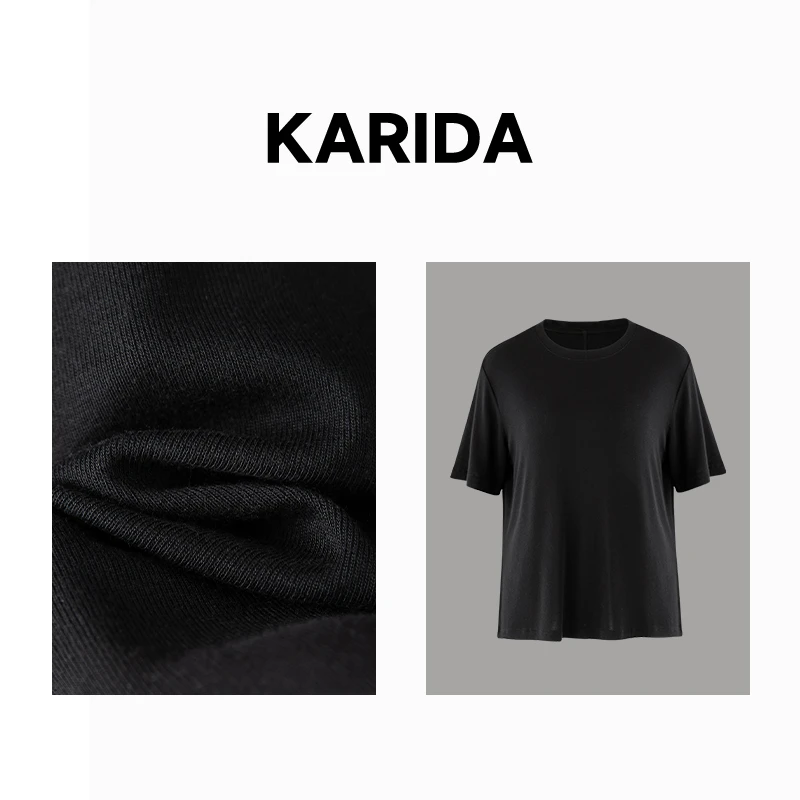 短视频珂芮达Karida【蒲公英】亲肤轻盈羊绒桑蚕丝天丝纯色T恤时尚