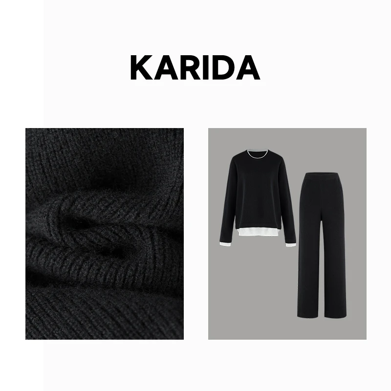 珂芮达Karida【慵懒入围】全羊毛休闲针织套装宽松百搭秋冬时尚保暖