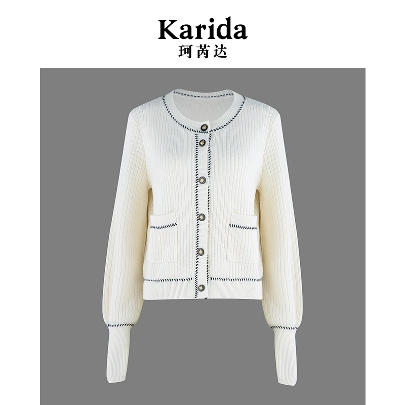 珂芮达Karida【摩登时代】明线撞色小香风羊毛针织衫百搭修身设计感