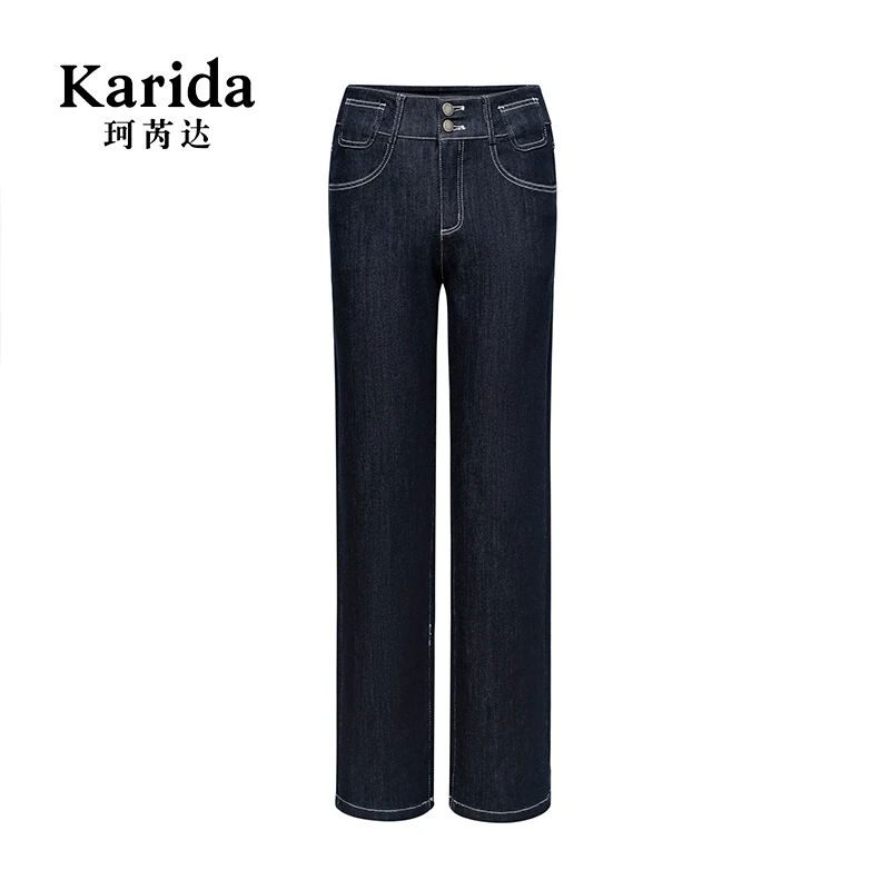 【短视频专享】珂芮达Karida【贝加尔湖畔】夏季高腰弹力直筒牛仔裤