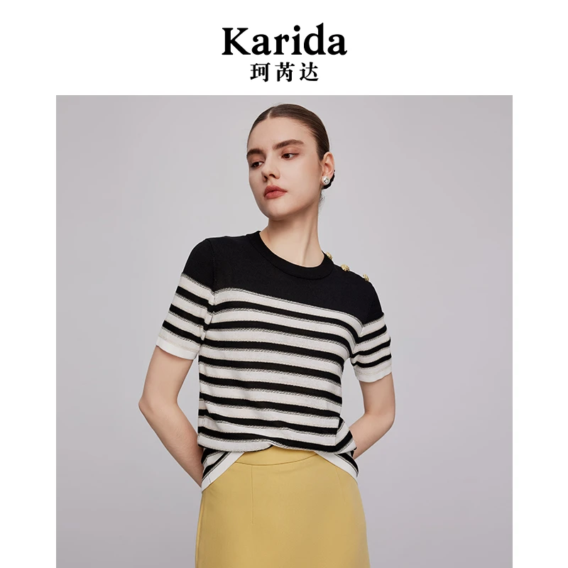 【短视频】珂芮达Karida【繁华时代】小香风上衣条纹针织衫圆领时尚