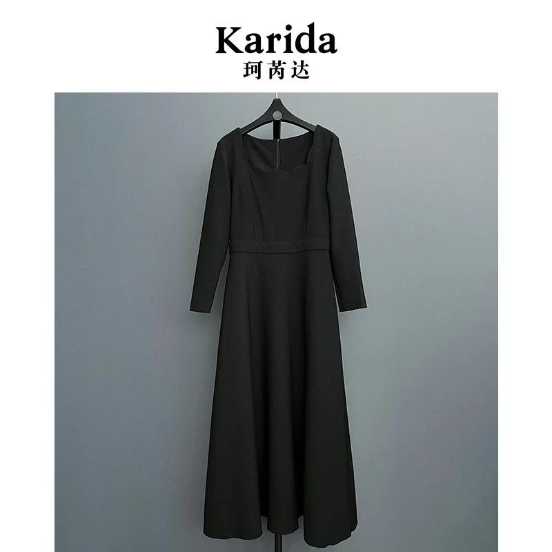 短视频珂芮达Karida【梦回巴黎】经典黑色时尚法式收腰长袖连衣裙