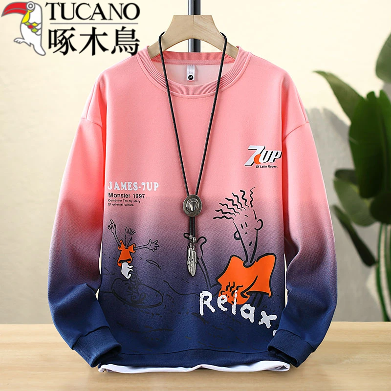 啄木鸟卫衣男青少年秋装初中高中学生长袖体恤宽松圆领春秋季上衣