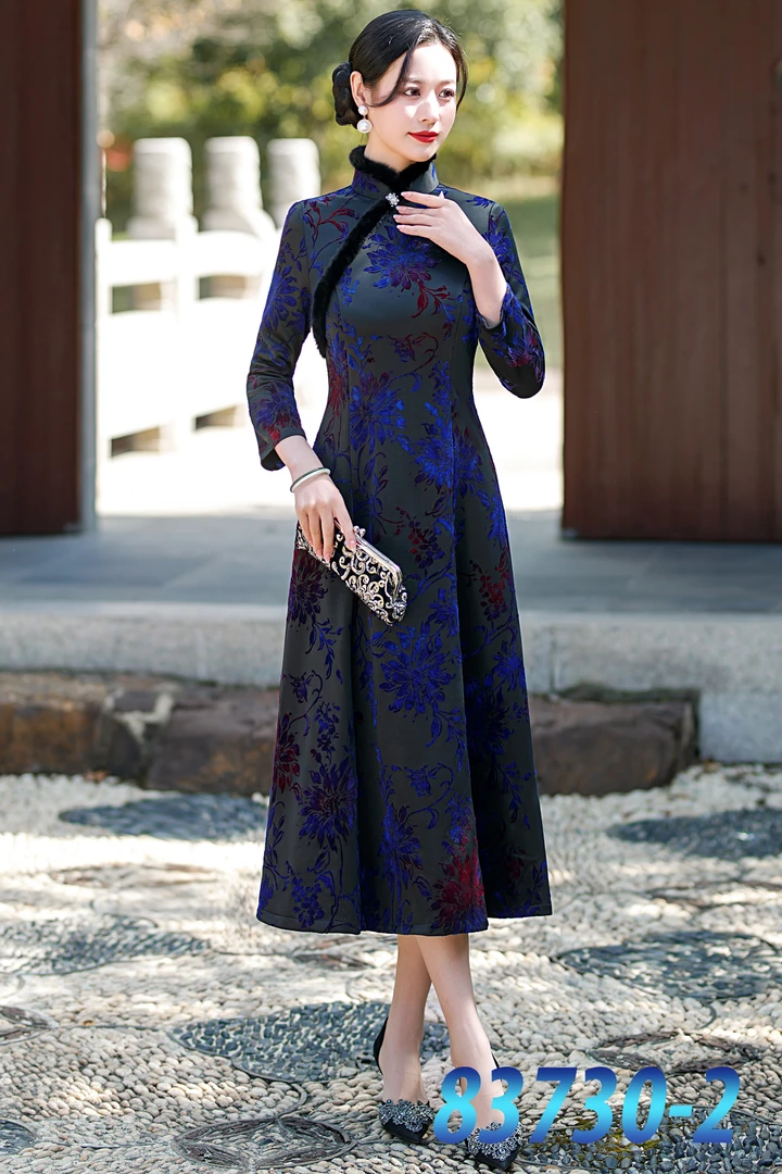 冬季新款双色a版大摆加绒旗袍999