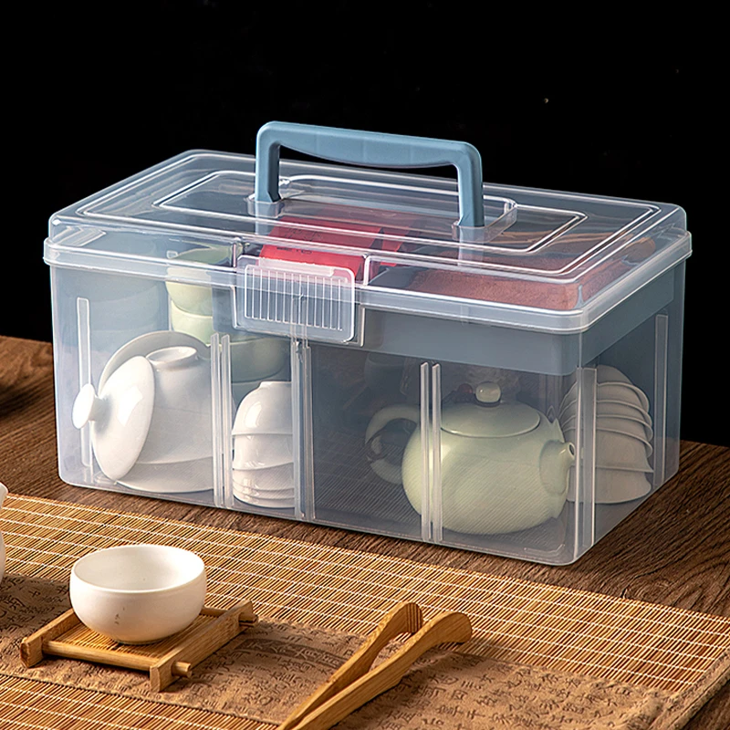 茶具收纳盒桌面茶杯水杯茶叶包分格盒长方形透明防尘整理置物箱子
