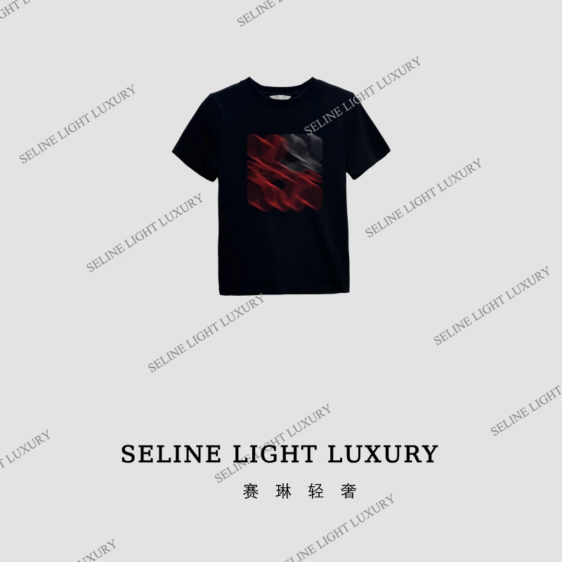 【24X020】2024 SELINE 设计感女装夏款重工烫钻短袖弹力修身T恤