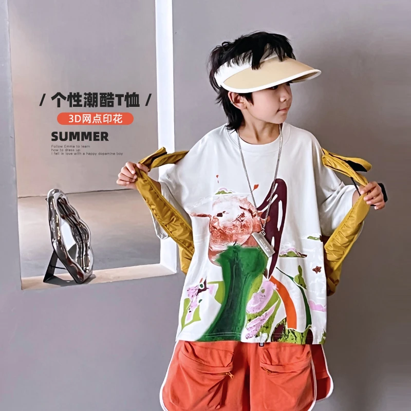 【个性潮酷】短袖T恤夏季涂鸦洋气宽松休闲半袖上衣潮t  4058516O6