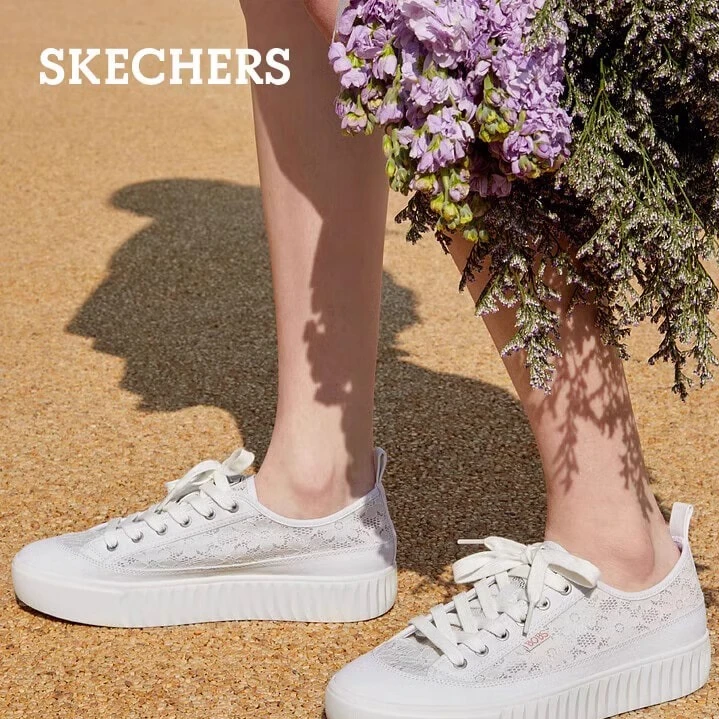 Skechers斯凯奇女鞋夏新款厚底帆布鞋透气休闲小白鞋子114391