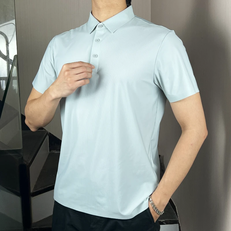 明兴男士夏季冰丝POLO衫短袖商务T恤高端速干无痕翻领透气简约