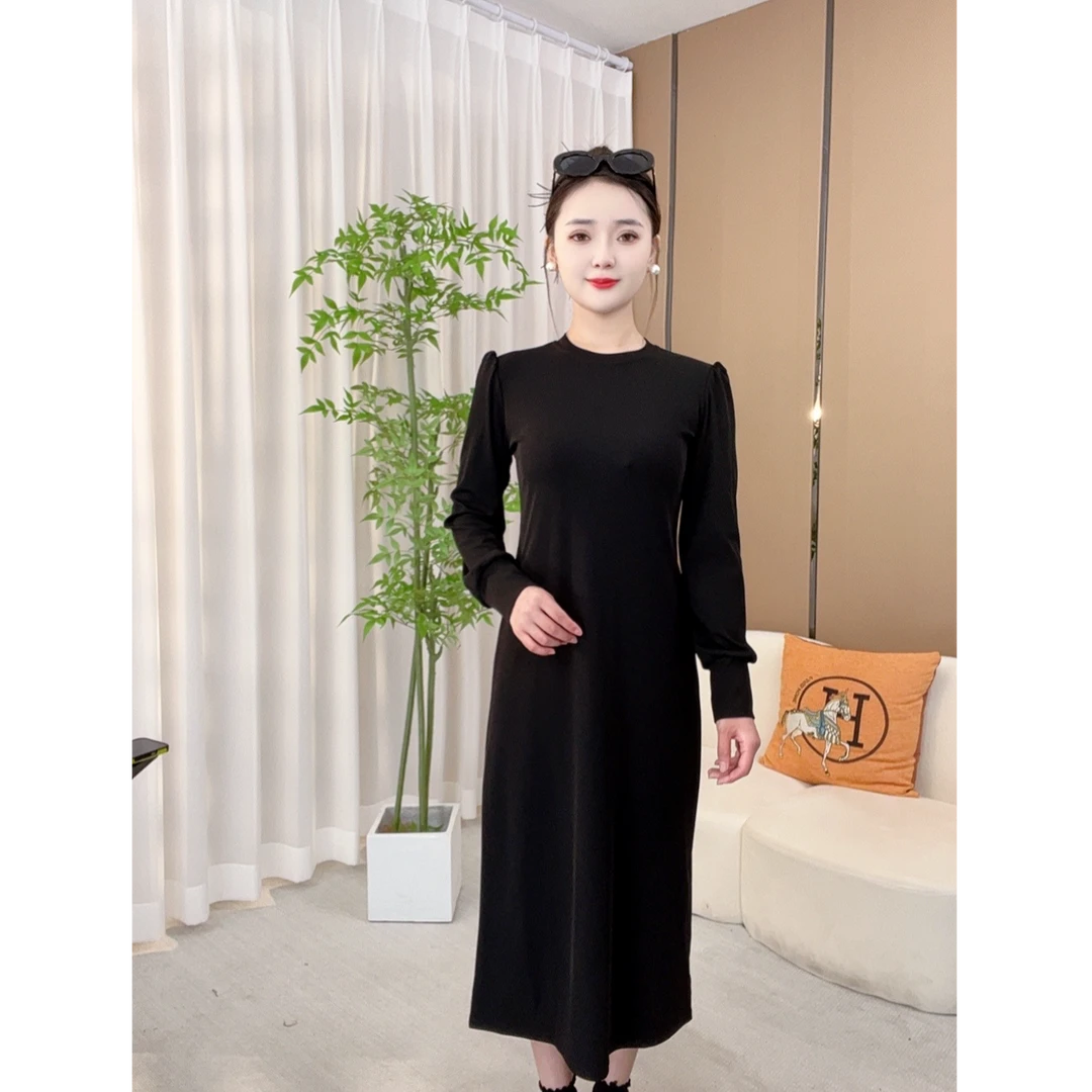 秋季加厚新款长袖垂感长款女士百搭显瘦时尚连衣裙-703款