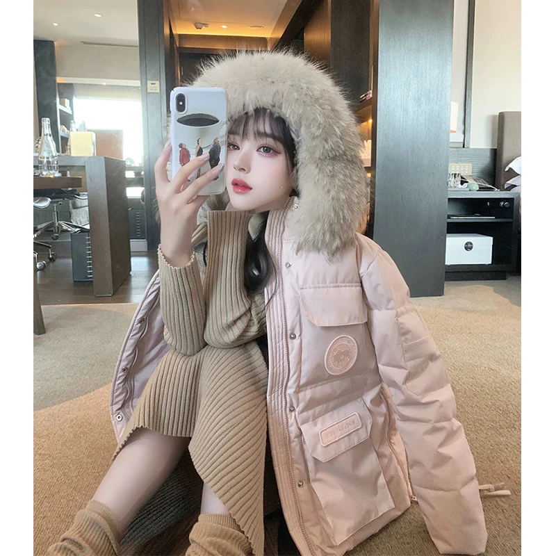 90白鸭绒工装羽绒服女冬季短款2024新款学院风轻薄派克服外套爆款