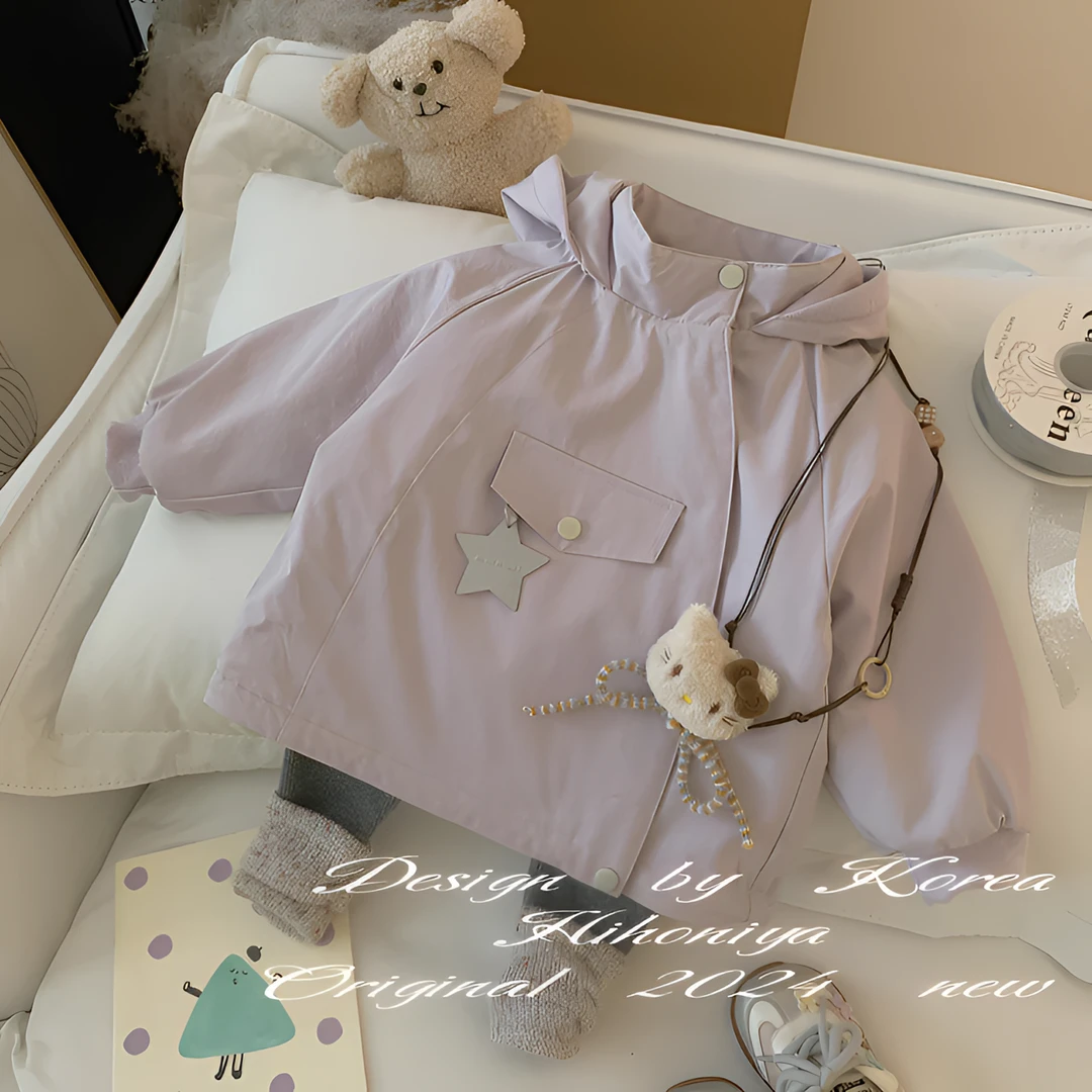 2024儿童冬季新款女童精灵尖帽风衣宝宝夹克加绒防风休闲外套秋冬