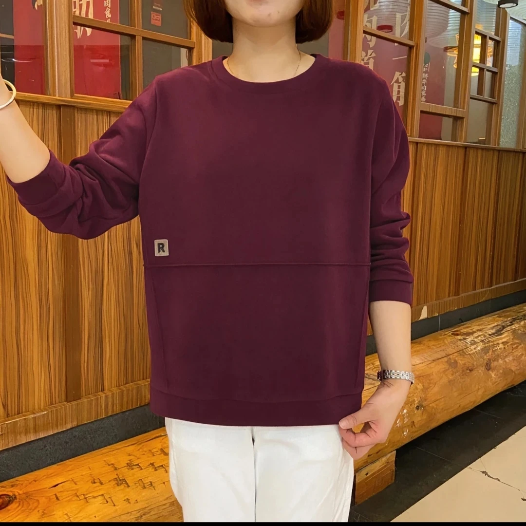 妈妈装秋季新款宽松卫衣休闲百搭洋气显瘦时尚纯色长袖女士上衣