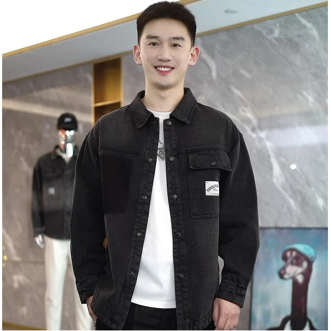 新款重磅牛仔外套时尚潮流休闲百搭长袖宽松秋款帅气上衣5996